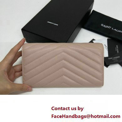 Saint Laurent Cassandre Matelasse Large Flap Wallet In Grain De Poudre Embossed Leather 372264 Nude Pink/Gold