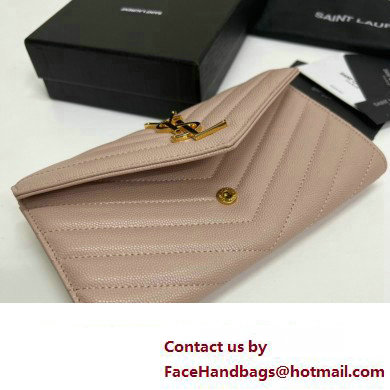 Saint Laurent Cassandre Matelasse Large Flap Wallet In Grain De Poudre Embossed Leather 372264 Nude Pink/Gold