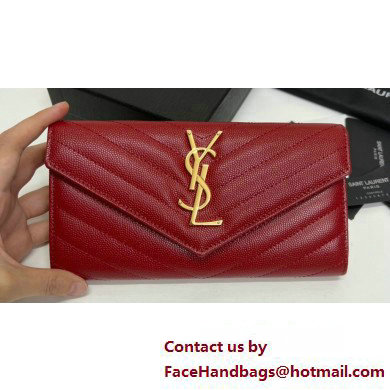 Saint Laurent Cassandre Matelasse Large Flap Wallet In Grain De Poudre Embossed Leather 372264 Red/Gold