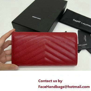 Saint Laurent Cassandre Matelasse Large Flap Wallet In Grain De Poudre Embossed Leather 372264 Red/Gold