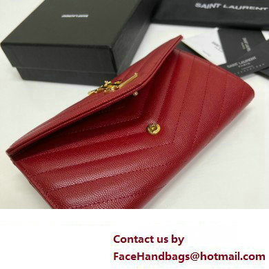 Saint Laurent Cassandre Matelasse Large Flap Wallet In Grain De Poudre Embossed Leather 372264 Red/Gold