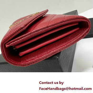 Saint Laurent Cassandre Matelasse Large Flap Wallet In Grain De Poudre Embossed Leather 372264 Red/Gold