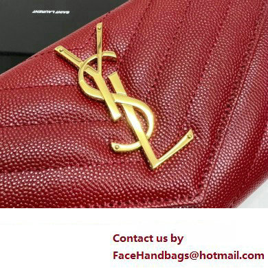 Saint Laurent Cassandre Matelasse Large Flap Wallet In Grain De Poudre Embossed Leather 372264 Red/Gold