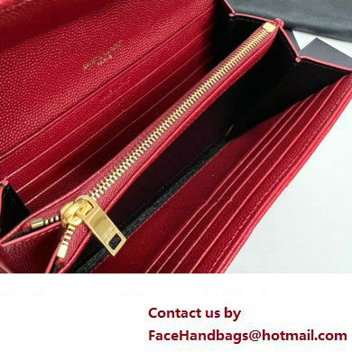 Saint Laurent Cassandre Matelasse Large Flap Wallet In Grain De Poudre Embossed Leather 372264 Red/Gold