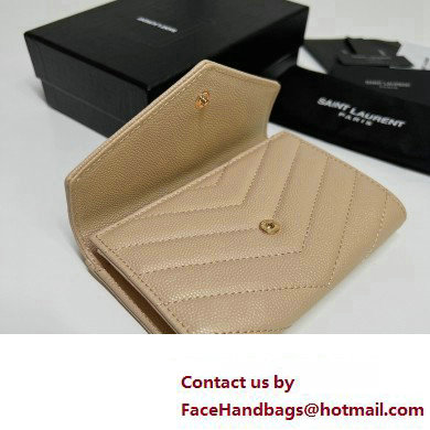 Saint Laurent Cassandre Matelasse Small Envelope Wallet In Grain De Poudre Embossed Leather 414404 Beige/Gold