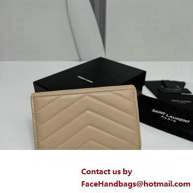 Saint Laurent Cassandre Matelasse Small Envelope Wallet In Grain De Poudre Embossed Leather 414404 Beige/Gold