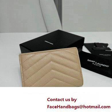 Saint Laurent Cassandre Matelasse Small Envelope Wallet In Grain De Poudre Embossed Leather 414404 Beige/Silver