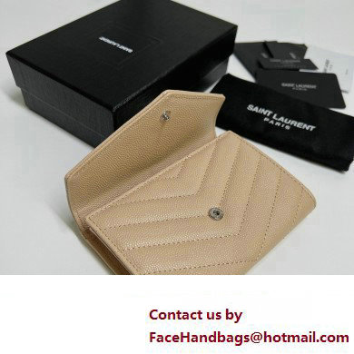 Saint Laurent Cassandre Matelasse Small Envelope Wallet In Grain De Poudre Embossed Leather 414404 Beige/Silver