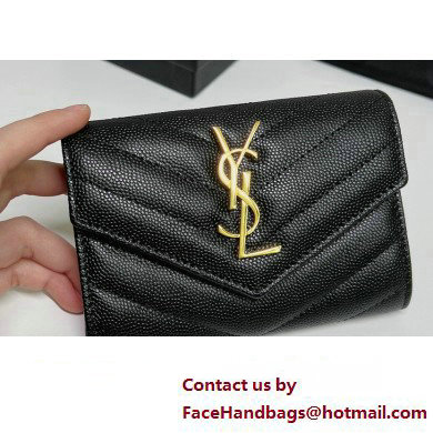 Saint Laurent Cassandre Matelasse Small Envelope Wallet In Grain De Poudre Embossed Leather 414404 Black/Gold