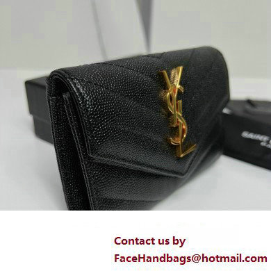 Saint Laurent Cassandre Matelasse Small Envelope Wallet In Grain De Poudre Embossed Leather 414404 Black/Gold