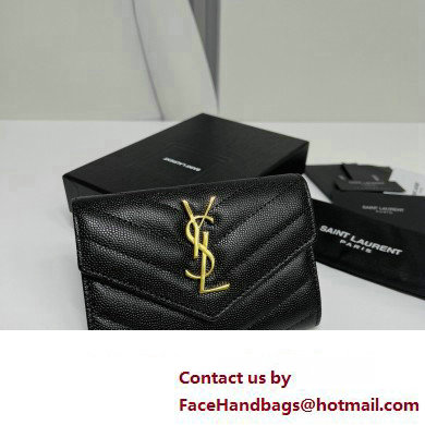 Saint Laurent Cassandre Matelasse Small Envelope Wallet In Grain De Poudre Embossed Leather 414404 Black/Gold