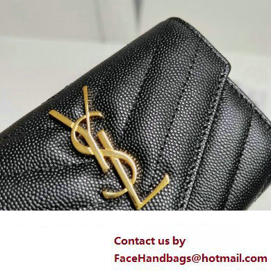 Saint Laurent Cassandre Matelasse Small Envelope Wallet In Grain De Poudre Embossed Leather 414404 Black/Gold