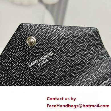 Saint Laurent Cassandre Matelasse Small Envelope Wallet In Grain De Poudre Embossed Leather 414404 Black/Silver