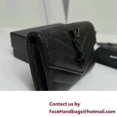 Saint Laurent Cassandre Matelasse Small Envelope Wallet In Grain De Poudre Embossed Leather 414404 Black