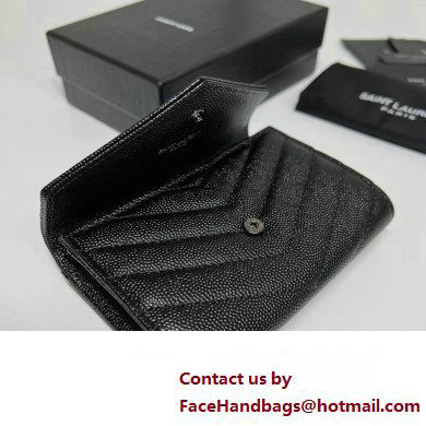 Saint Laurent Cassandre Matelasse Small Envelope Wallet In Grain De Poudre Embossed Leather 414404 Black