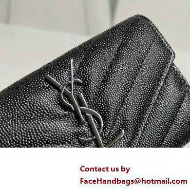 Saint Laurent Cassandre Matelasse Small Envelope Wallet In Grain De Poudre Embossed Leather 414404 Black