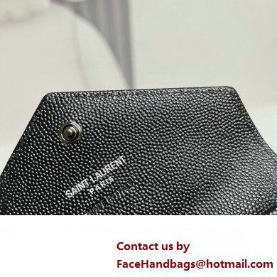 Saint Laurent Cassandre Matelasse Small Envelope Wallet In Grain De Poudre Embossed Leather 414404 Black