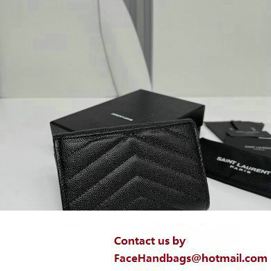 Saint Laurent Cassandre Matelasse Small Envelope Wallet In Grain De Poudre Embossed Leather 414404 Black