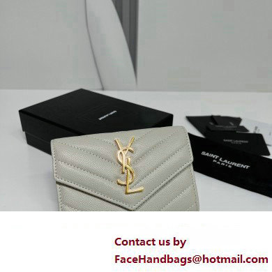 Saint Laurent Cassandre Matelasse Small Envelope Wallet In Grain De Poudre Embossed Leather 414404 Blanc Vintage/Gold