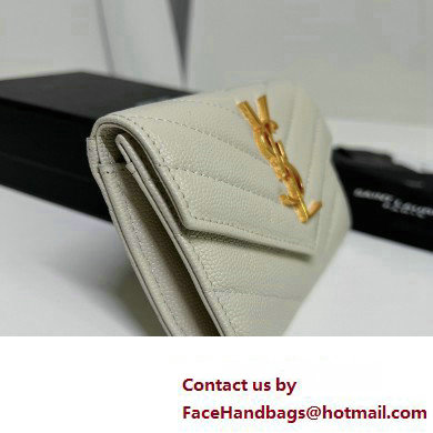 Saint Laurent Cassandre Matelasse Small Envelope Wallet In Grain De Poudre Embossed Leather 414404 Blanc Vintage/Gold