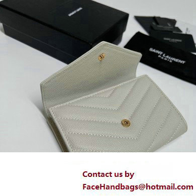 Saint Laurent Cassandre Matelasse Small Envelope Wallet In Grain De Poudre Embossed Leather 414404 Blanc Vintage/Gold