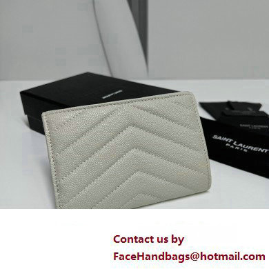 Saint Laurent Cassandre Matelasse Small Envelope Wallet In Grain De Poudre Embossed Leather 414404 Blanc Vintage/Gold