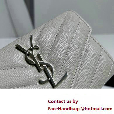 Saint Laurent Cassandre Matelasse Small Envelope Wallet In Grain De Poudre Embossed Leather 414404 Blanc Vintage/Silver