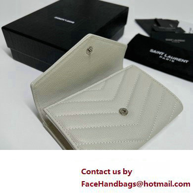 Saint Laurent Cassandre Matelasse Small Envelope Wallet In Grain De Poudre Embossed Leather 414404 Blanc Vintage/Silver