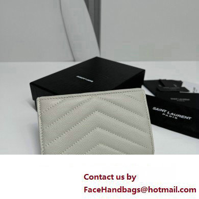 Saint Laurent Cassandre Matelasse Small Envelope Wallet In Grain De Poudre Embossed Leather 414404 Blanc Vintage/Silver