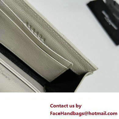 Saint Laurent Cassandre Matelasse Small Envelope Wallet In Grain De Poudre Embossed Leather 414404 Blanc Vintage/Silver