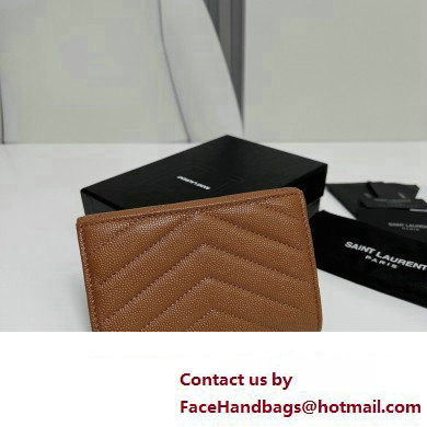 Saint Laurent Cassandre Matelasse Small Envelope Wallet In Grain De Poudre Embossed Leather 414404 Brown/Gold