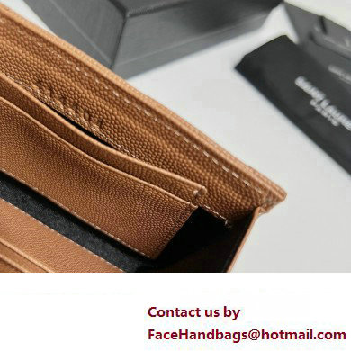 Saint Laurent Cassandre Matelasse Small Envelope Wallet In Grain De Poudre Embossed Leather 414404 Brown/Gold