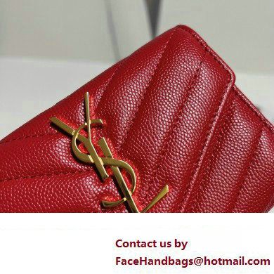 Saint Laurent Cassandre Matelasse Small Envelope Wallet In Grain De Poudre Embossed Leather 414404 Red/Gold