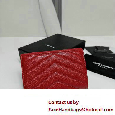 Saint Laurent Cassandre Matelasse Small Envelope Wallet In Grain De Poudre Embossed Leather 414404 Red/Gold