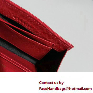 Saint Laurent Cassandre Matelasse Small Envelope Wallet In Grain De Poudre Embossed Leather 414404 Red/Gold