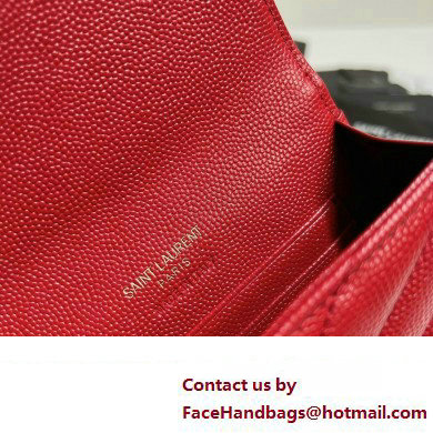 Saint Laurent Cassandre Matelasse Small Envelope Wallet In Grain De Poudre Embossed Leather 414404 Red/Gold