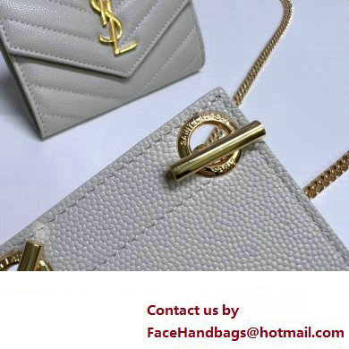 Saint Laurent Cassandre Matelasse Small Envelope Wallet with Chain In Grain De Poudre Embossed Leather 414404 Gray