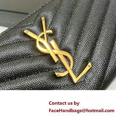 Saint Laurent Cassandre Matelasse Zip Around Wallet In Grain De Poudre Embossed Leather 358094 Black/Gold