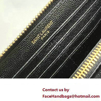 Saint Laurent Cassandre Matelasse Zip Around Wallet In Grain De Poudre Embossed Leather 358094 Black/Gold