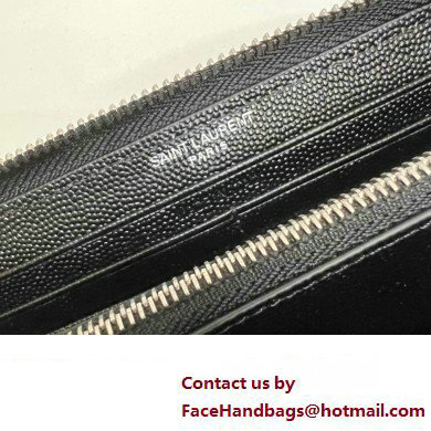 Saint Laurent Cassandre Matelasse Zip Around Wallet In Grain De Poudre Embossed Leather 358094 Black/Silver