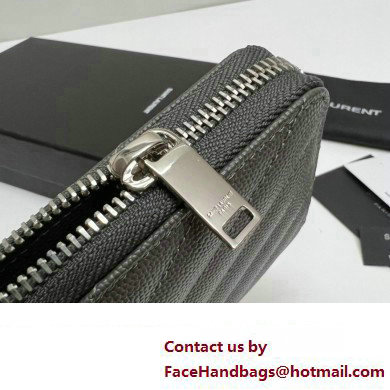 Saint Laurent Cassandre Matelasse Zip Around Wallet In Grain De Poudre Embossed Leather 358094 Gray/Silver