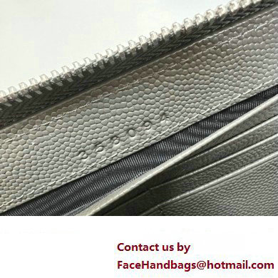 Saint Laurent Cassandre Matelasse Zip Around Wallet In Grain De Poudre Embossed Leather 358094 Gray/Silver