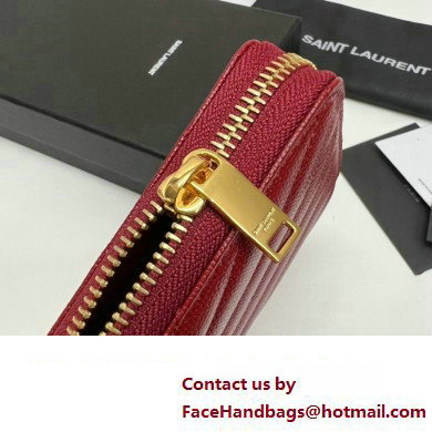 Saint Laurent Cassandre Matelasse Zip Around Wallet In Grain De Poudre Embossed Leather 358094 Red/Gold