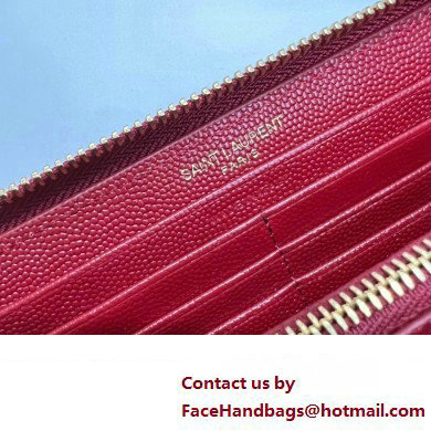 Saint Laurent Cassandre Matelasse Zip Around Wallet In Grain De Poudre Embossed Leather 358094 Red/Gold