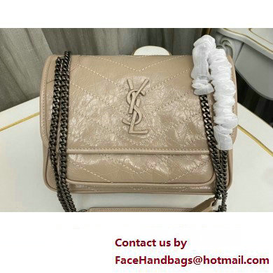 Saint Laurent Niki Baby Bag in Crinkled Vintage Leather 633160 Beige