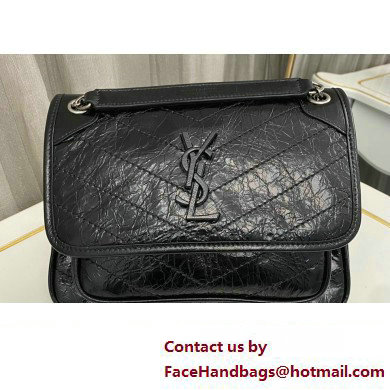 Saint Laurent Niki Baby Bag in Crinkled Vintage Leather 633160 Black/Silver - Click Image to Close