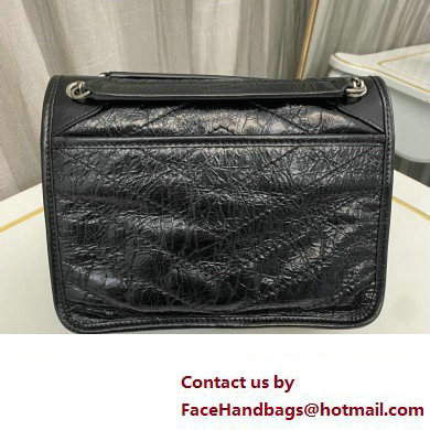 Saint Laurent Niki Baby Bag in Crinkled Vintage Leather 633160 Black/Silver