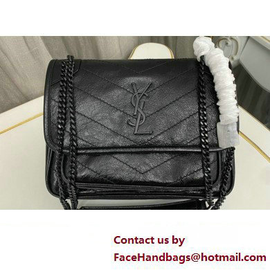 Saint Laurent Niki Baby Bag in Crinkled Vintage Leather 633160 Black