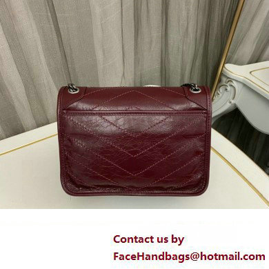 Saint Laurent Niki Baby Bag in Crinkled Vintage Leather 633160 Burgundy