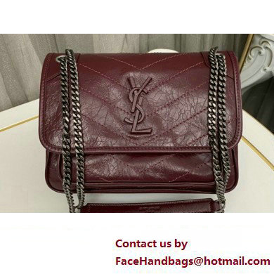 Saint Laurent Niki Baby Bag in Crinkled Vintage Leather 633160 Burgundy